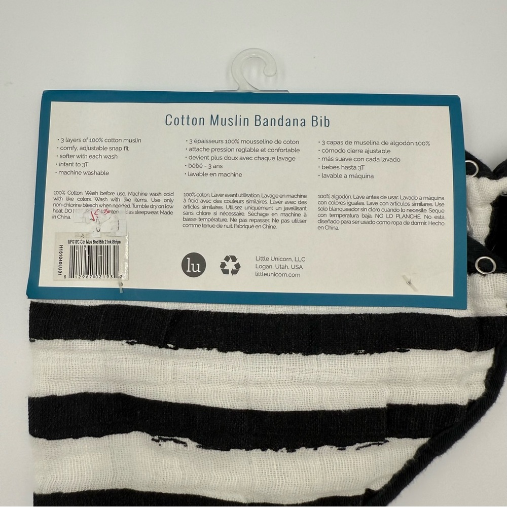 little unicorn Set of 2 cotton muslin bandana baby bib black & white infant - 3T - Picture 5 of 7